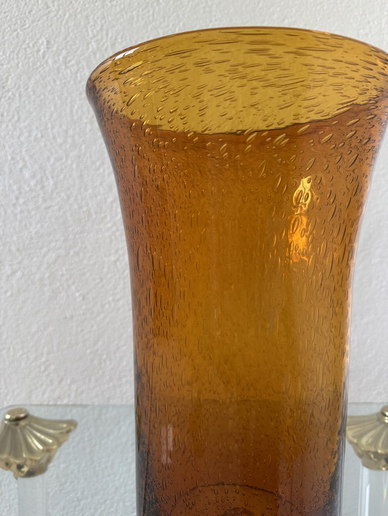 Image 1 of Grande vaso in vetro ambrato a bolle degli anni '60