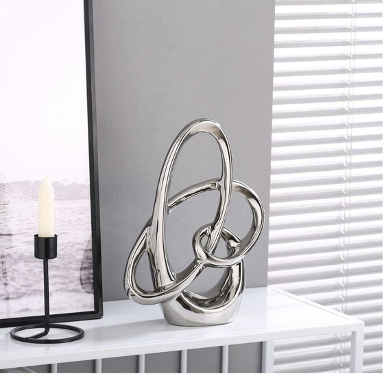 Image 1 of Modern Abstract Silver Ceramic Statue