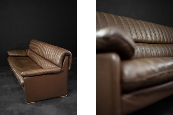 Image 1 of Vintage Brutalist Mid-Century German Modern Brown Leather 4-Seater Sofa, 1970S