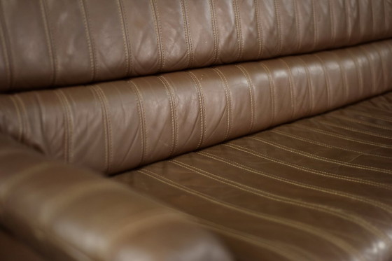 Image 1 of Vintage Brutalist Mid-Century German Modern Brown Leather 4-Seater Sofa, 1970S