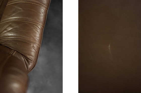 Image 1 of Vintage Brutalist Mid-Century German Modern Brown Leather 4-Seater Sofa, 1970S
