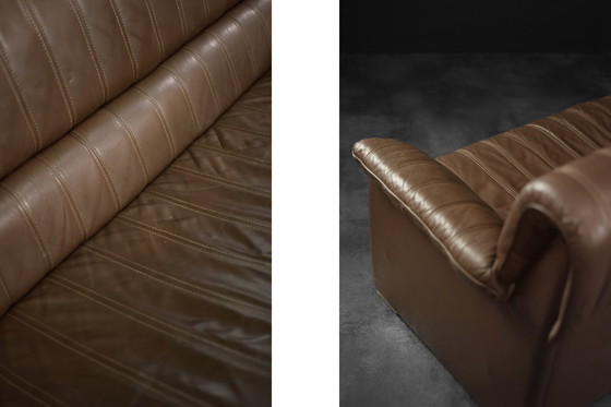 Image 1 of Vintage Brutalist Mid-Century German Modern Brown Leather 4-Seater Sofa, 1970S