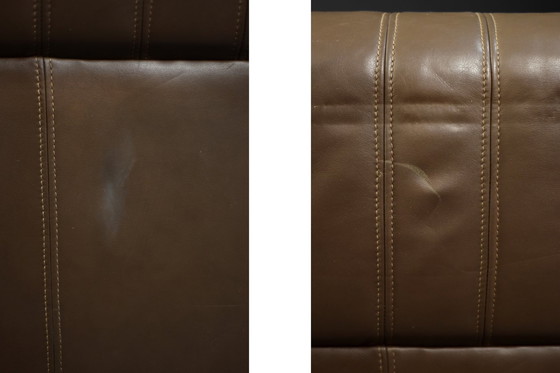 Image 1 of Vintage Brutalist Mid-Century German Modern Brown Leather 4-Seater Sofa, 1970S