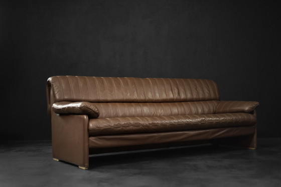 Image 1 of Vintage Brutalist Mid-Century German Modern Brown Leather 4-Seater Sofa, 1970S