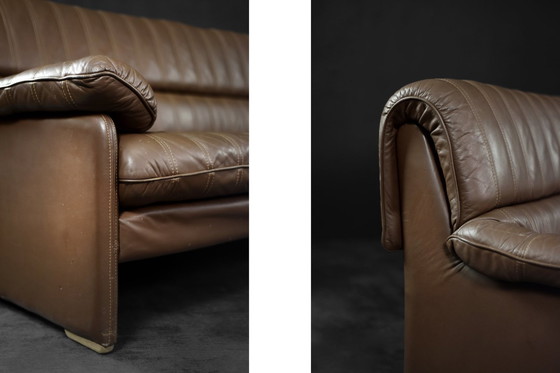 Image 1 of Vintage Brutalist Mid-Century German Modern Brown Leather 4-Seater Sofa, 1970S