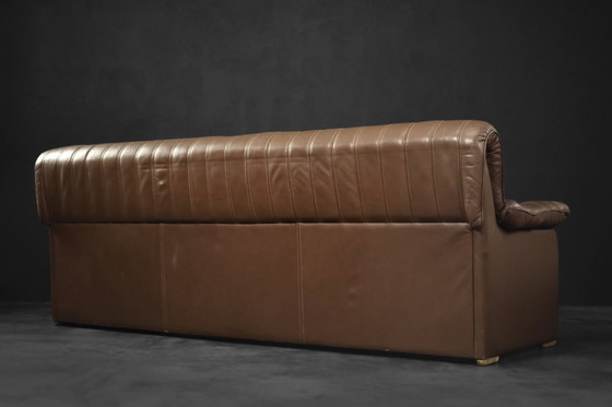 Image 1 of Vintage Brutalist Mid-Century German Modern Brown Leather 4-Seater Sofa, 1970S
