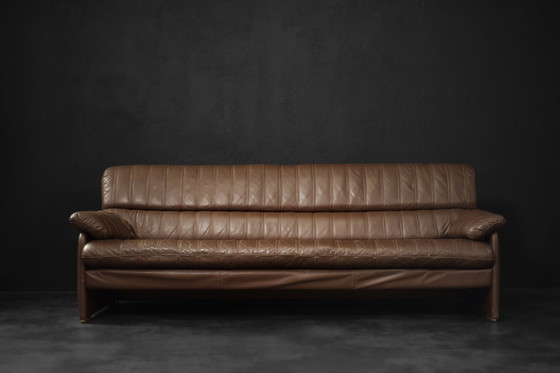 Image 1 of Vintage Brutalist Mid-Century German Modern Brown Leather 4-Seater Sofa, 1970S