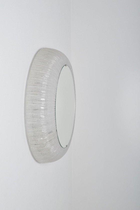 Image 1 of Mirror Of Erco Leuchten With Plastic Rim And Lighting , 1970s