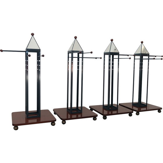 Image 1 of Set of 4 vintage hangers in wood and brass, Italy 1970