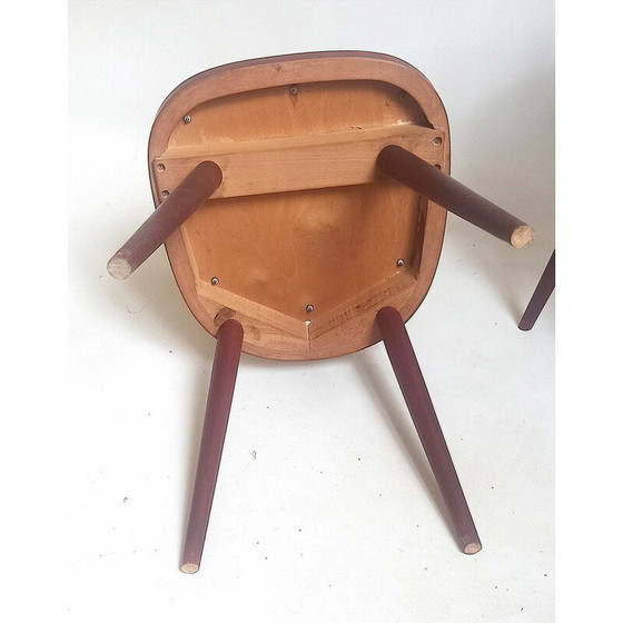 Image 1 of Pair of vintage model 740 chairs in beech and red leatherette for Baumann, 1950