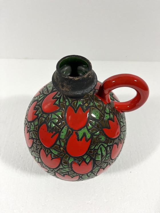 Image 1 of Alvino Bagni Pottery Vase Tulipani Rossi, Italy