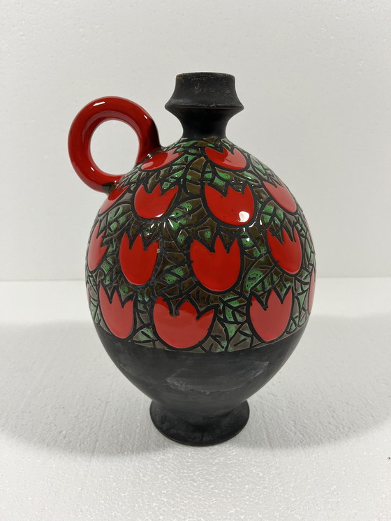 Image 1 of Alvino Bagni Pottery Vase Tulipani Rossi, Italy