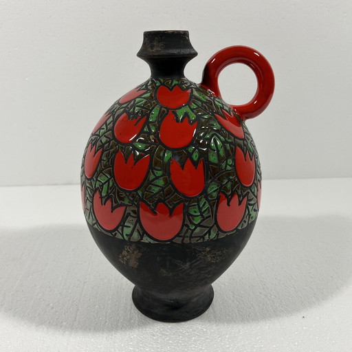 Alvino Bagni Pottery Vase Tulipani Rossi, Italy