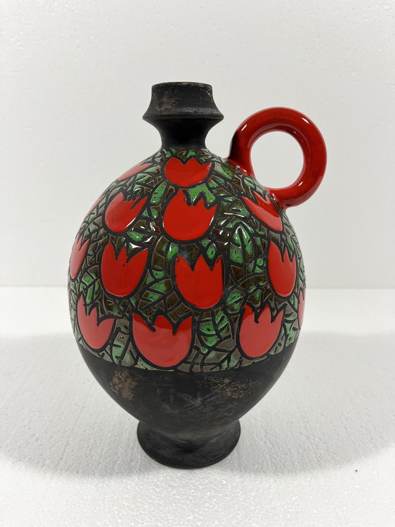 Image 1 of Alvino Bagni Pottery Vase Tulipani Rossi, Italy