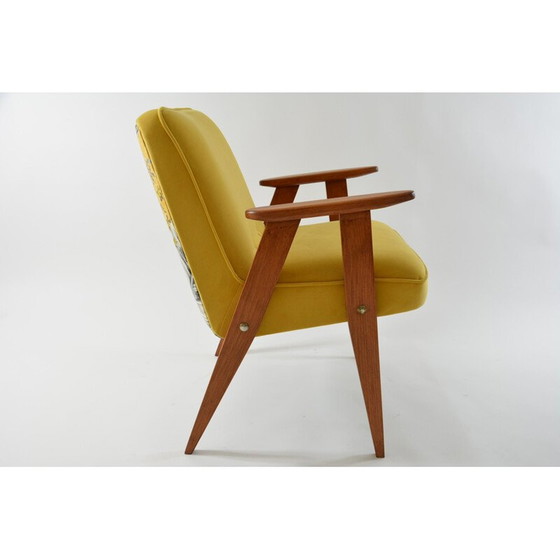 Image 1 of Vintage armchair 366 signed J.Chierowski in yellow color with birds
