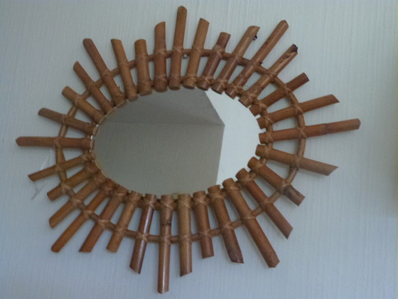Image 1 of VIntage miroir ovale mural bambou rotin osier