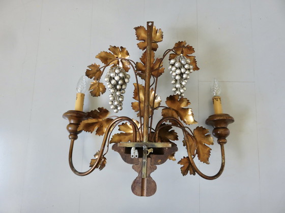 Image 1 of Large Florentine wall lamp "Vigne Aux Raisins" Italy 1950