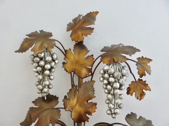 Image 1 of Large Florentine wall lamp "Vigne Aux Raisins" Italy 1950