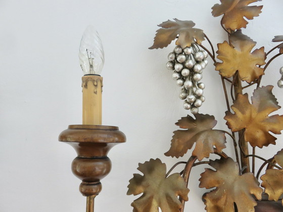 Image 1 of Large Florentine wall lamp "Vigne Aux Raisins" Italy 1950