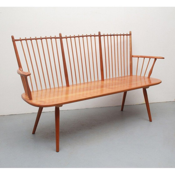 Image 1 of Vintage solid cherry wood bench by Albert Haberer for Fleiner, Germany 1950