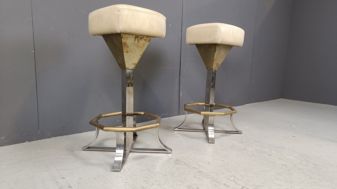 Seventies Brass And Chrome Bar Stools, Set Of 2, 1970S €850