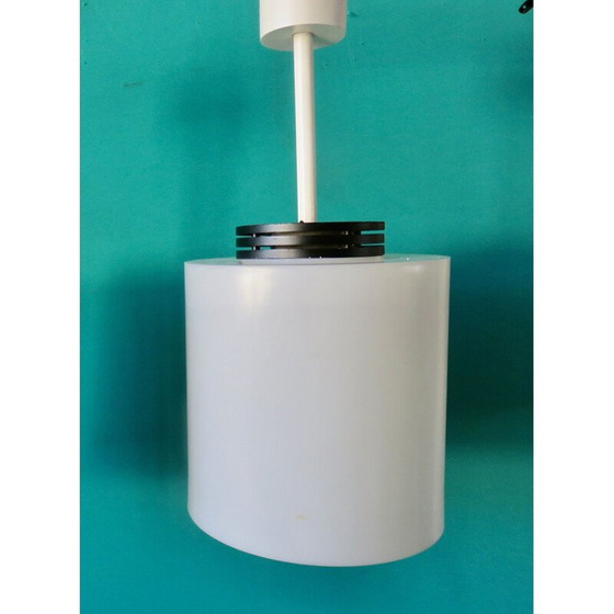 Image 1 of Set of 3 vintage cylindrical white resin pendant lamps, France 1970