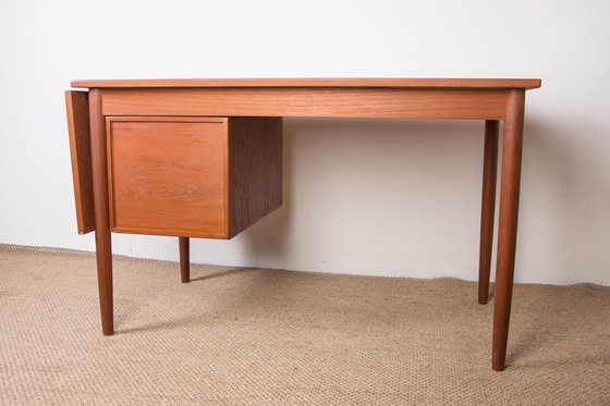 Image 1 of Extendable Teak Swedish Desk with Sliding Pedestal and Folding Extension 1960.