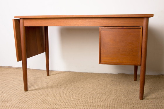 Image 1 of Extendable Teak Swedish Desk with Sliding Pedestal and Folding Extension 1960.