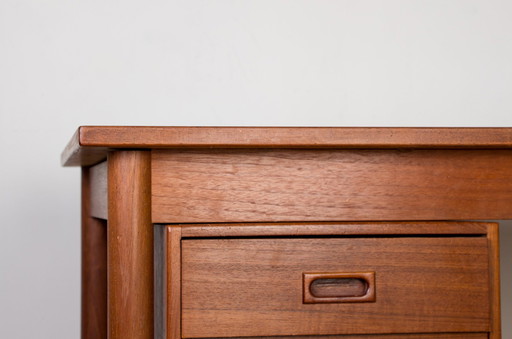 Extendable Teak Swedish Desk with Sliding Pedestal and Folding Extension 1960.