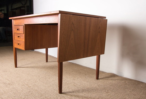 Image 1 of Extendable Teak Swedish Desk with Sliding Pedestal and Folding Extension 1960.