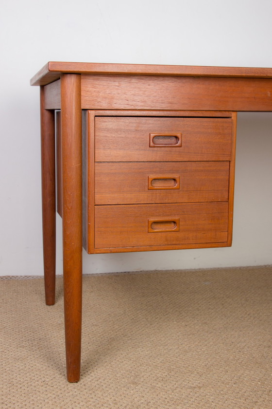 Image 1 of Extendable Teak Swedish Desk with Sliding Pedestal and Folding Extension 1960.