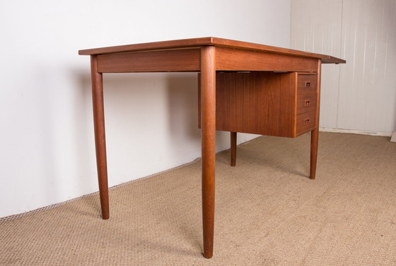 Image 1 of Extendable Teak Swedish Desk with Sliding Pedestal and Folding Extension 1960.