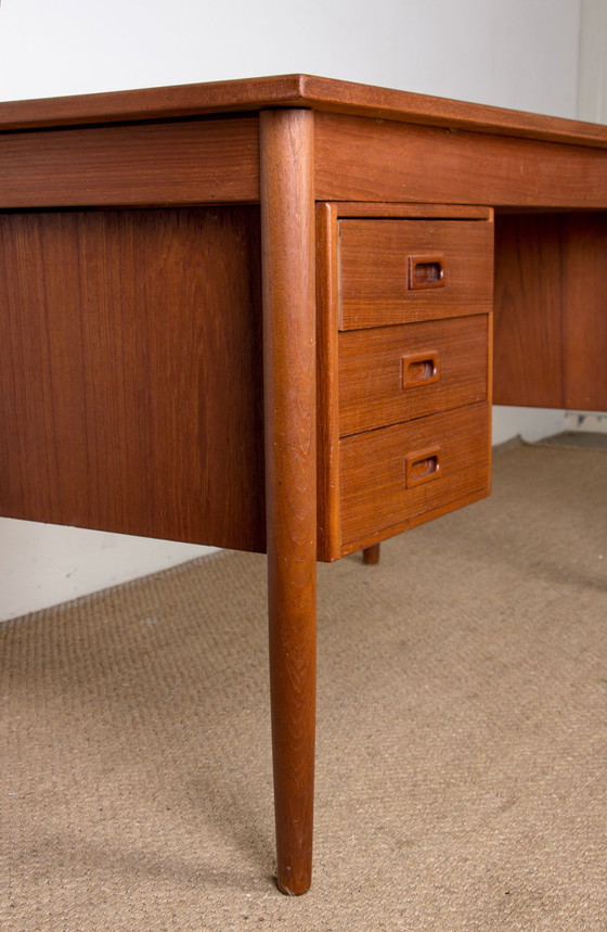 Image 1 of Extendable Teak Swedish Desk with Sliding Pedestal and Folding Extension 1960.