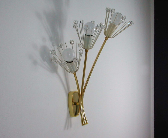 Image 1 of Emil Stejnar for Nikoll Vienna Wall Lamp Crystal Blossoms Flowers, 1950s