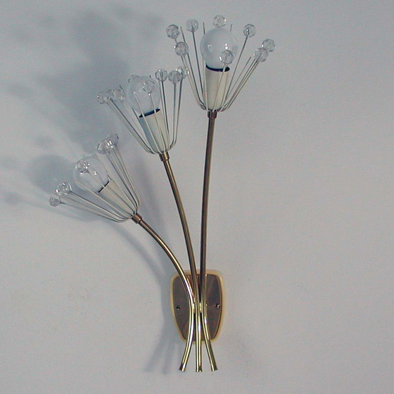 Image 1 of Emil Stejnar for Nikoll Vienna Wall Lamp Crystal Blossoms Flowers, 1950s