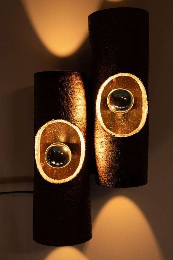 Image 1 of Japandi ceramic 70s wall lamp, midmod ceramic scone