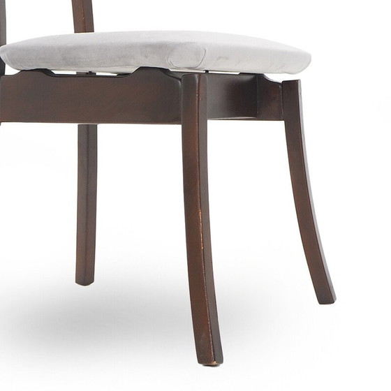 Image 1 of Set of 6 vintage chairs in solid wood and gray velvet by Angelo Mangiarotti for La Sorgente del Mobile, 1970