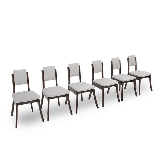 Image 1 of Set of 6 vintage chairs in solid wood and gray velvet by Angelo Mangiarotti for La Sorgente del Mobile, 1970