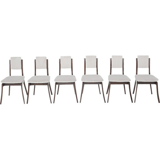 Set of 6 vintage chairs in solid wood and gray velvet by Angelo Mangiarotti for La Sorgente del Mobile, 1970