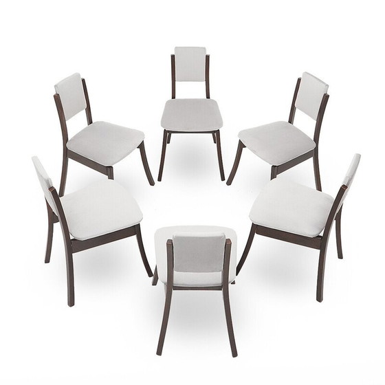 Image 1 of Set of 6 vintage chairs in solid wood and gray velvet by Angelo Mangiarotti for La Sorgente del Mobile, 1970