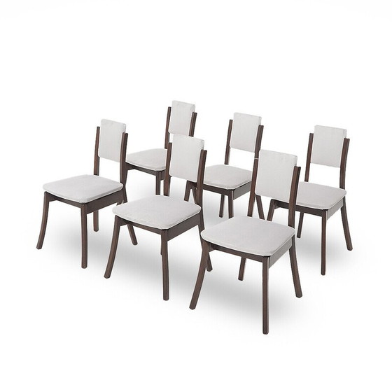 Image 1 of Set of 6 vintage chairs in solid wood and gray velvet by Angelo Mangiarotti for La Sorgente del Mobile, 1970