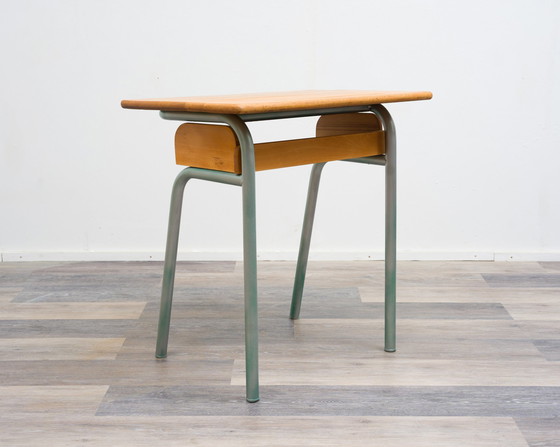 Image 1 of Small 50s school desk from France, solid oak worktop.