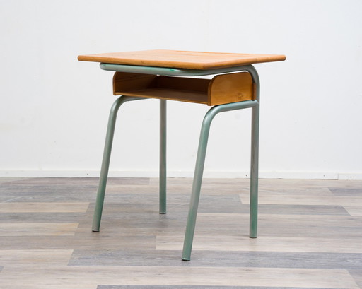 Small 50s school desk from France, solid oak worktop.