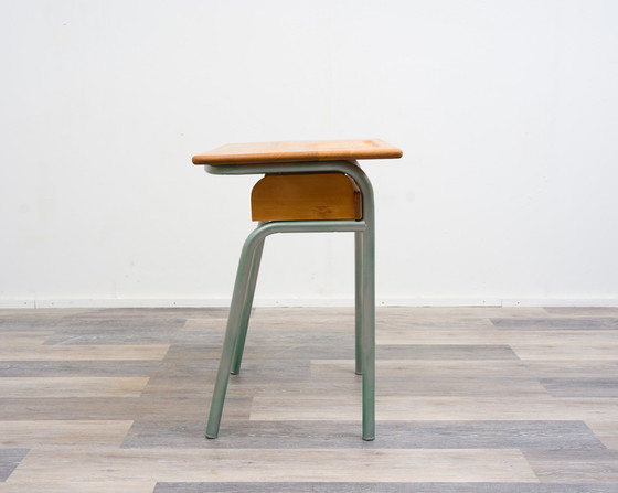 Image 1 of Small 50s school desk from France, solid oak worktop.