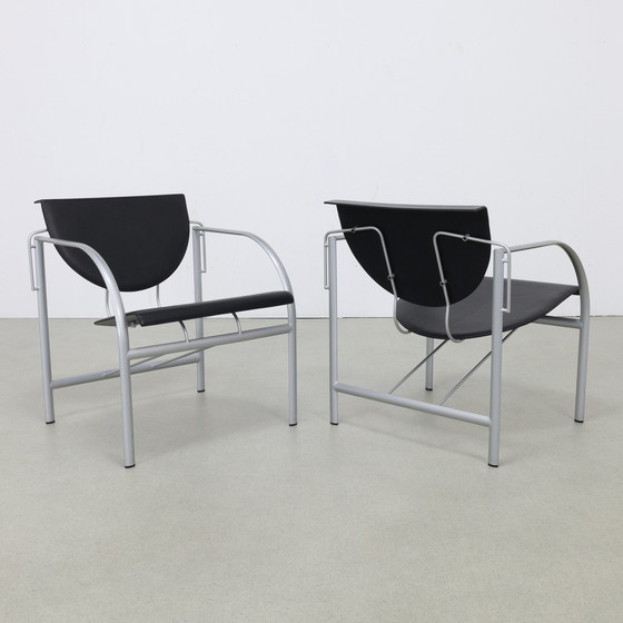 Image 1 of 2x Postmodern Lounge Chair “Kokatu” in Leather by M.A. Ciganda for Akaba, 1980s