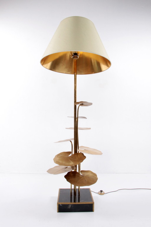 Maison Jansen Floor lamp of gilded brass with marble base,1970 France.