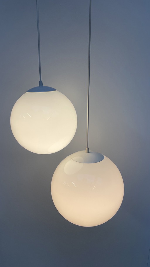 2 X Vintage Opaline Hanging Ball Lamp