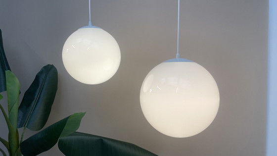 Image 1 of 2 X Vintage Opaline Hanging Ball Lamp