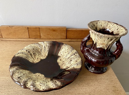 West Germany ear vase and bowl