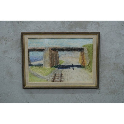 Pintura al pastel vintage de Elvin Larsson, Suecia, 1958